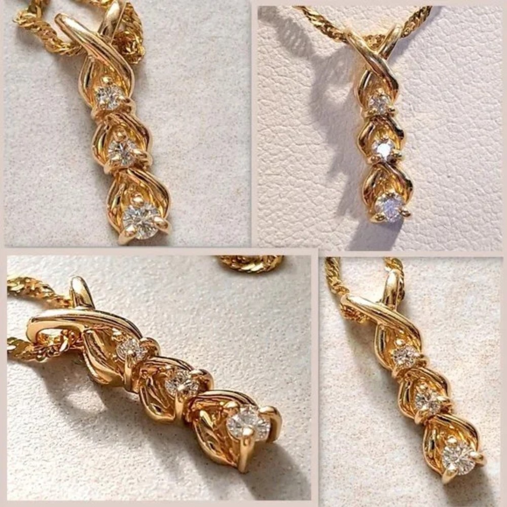 14K Gold Diamond Drop Pendant & Chain - Picture 11 of 11